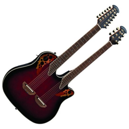  Ovation CSE225-RRB Double Neck Celebrity Ruby Red Acoustic Guitar wCase and Tuner