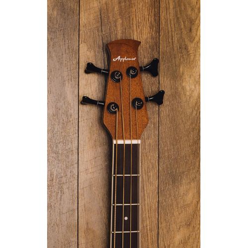  Ovation Applause 4 String Acoustic-Electric Bass Guitar, Right, Transparent Black Flame Maple (AEB4IIP-TBKF)