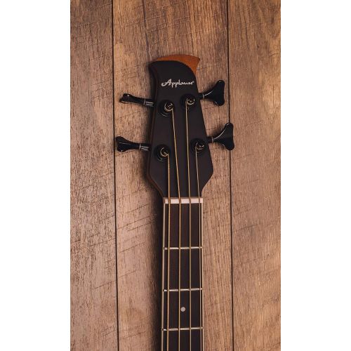  Ovation Applause 4 String Acoustic-Electric Bass Guitar, Right, Transparent Black Flame Maple (AEB4IIP-TBKF)