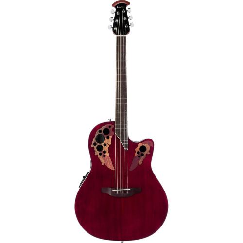  Ovation Celebrity Collection 6 String Acoustic-Electric Guitar, Right, Ruby Red, Super Shallow Body (CE48-RR)