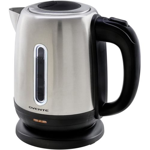  Ovente Stainless Steel Electric Tea Kettle Cordless with Concealed Heating Element, Auto Shut Off and Boil-Dry Protection, Small 1.2 Liter, Brushed (KS22S)