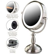 Ovente 7.5 Lighted Tabletop Mirror, SmartTouch Cool, Warm, Daylight LED Tones (1X5X, Brushed)