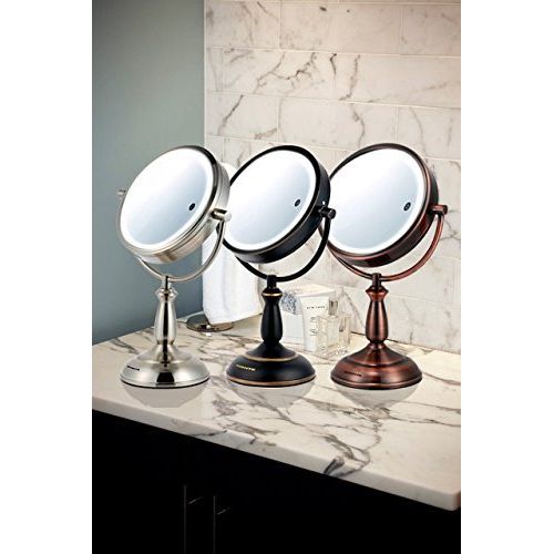  Ovente 7.5 Lighted Tabletop Mirror, SmartTouch Cool, Warm, Daylight LED Tones (1X5X, Brushed)