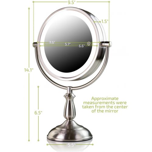  Ovente 7.5 Lighted Tabletop Mirror, SmartTouch Cool, Warm, Daylight LED Tones (1X5X, Brushed)