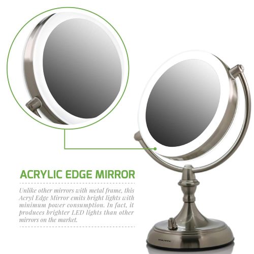  Ovente LED Lighted Tabletop Makeup Mirror, 1x/10x Magnification, 7.5, Nickel Brushed (MGT75BR)