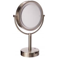 Ovente 360-Degree LED Lighted Tabletop Makeup Mirror with Motion Sensor, 8.5 Inch, Dual-Sided, 1x/5x Magnification, Smart Touch Technology, Nickel Brushed (MPTS8385BR1x5x)