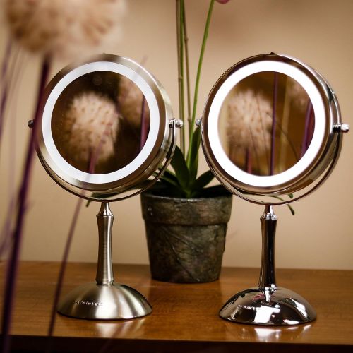  Ovente LED 1x/8x Magnifying Makeup Mirror - 7.0 Lighted Table Vanity Mirror - Cordless, Battery...