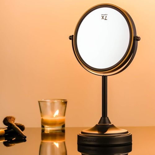  Ovente Tabletop Makeup Mirror, 7 Inch, Dual-Sided 1x/7x Magnification (MNLCT70, Antique Bronze)