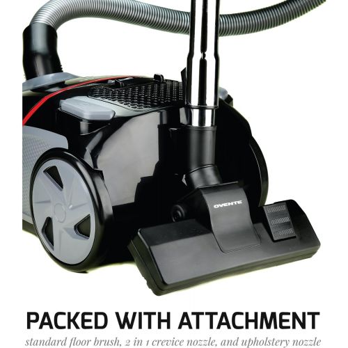  [아마존베스트]Ovente Electric Bagged Lightweight Canister Vacuum Cleaner with 2 Speed Control & HEPA Filter, Powerful Portable Suction Machine with 3 Cleaning Attachments for Hard Floor and Carp