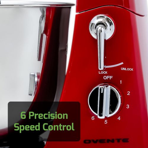  Ovente 3.7 Quart 6-Speed Professional Stand Mixer, 300 Watt, Injection Red (SM880RI)