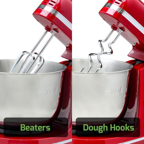  Ovente 3.7 Quart 6-Speed Professional Stand Mixer, 300 Watt, Injection Red (SM880RI)