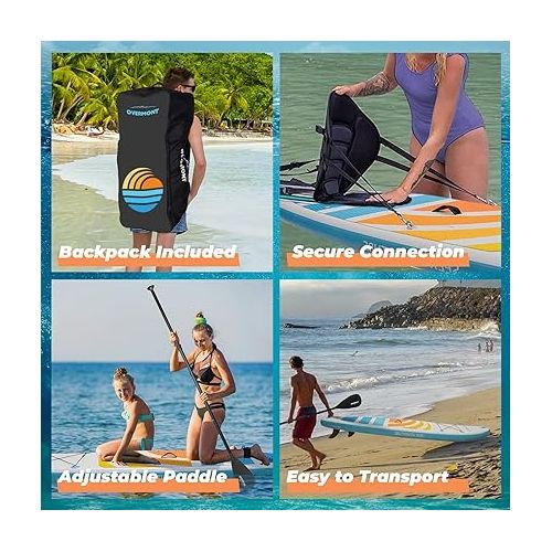  Overmont Inflatable Stand Up Paddle Board with Premium SUP Accessories, 10’6’’ Wide Durable Design, Non-Slip Stable Deck for Youth & Adults of All Skill Levels, Leash Paddle & Pump Included