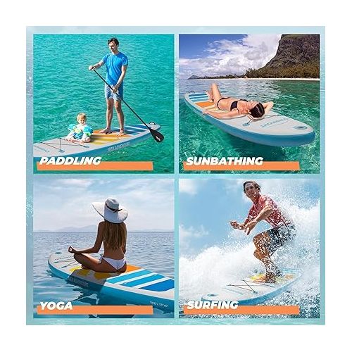  Overmont Inflatable Stand Up Paddle Board with Premium SUP Accessories, 10’6’’ Wide Durable Design, Non-Slip Stable Deck for Youth & Adults of All Skill Levels, Leash Paddle & Pump Included