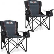 Overmont Oversized Folding Camping Chair 2Pack - 450lbs Support with Padded Cushion Cooler Pockets - Heavy Duty Collapsible Chairs for Sports Garden Beach Fishing Black 2pk