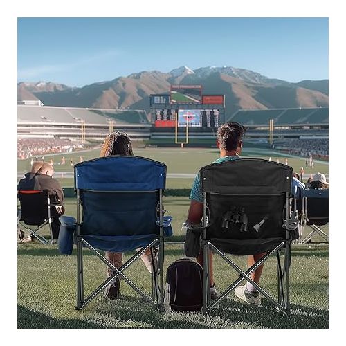  Overmont Oversized Folding Camping Chair 2Pack - 450lbs Support with Padded Cushion Cooler Pockets - Heavy Duty Collapsible Chairs for Sports Garden Beach Fishing Black 2pk