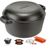 [아마존 핫딜] [아마존핫딜]Overmont Dutch Oven Cast Iron Casserole Pot 5 QT Dual Function Lid Griddle Skillet Pre Seasoned with Handle Covers Stand for Camping Home Cooking BBQ Baking