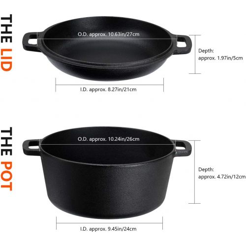  [아마존 핫딜] [아마존핫딜]Overmont Dutch Oven Cast Iron Casserole Pot 5 QT Dual Function Lid Griddle Skillet Pre Seasoned with Handle Covers Stand for Camping Home Cooking BBQ Baking