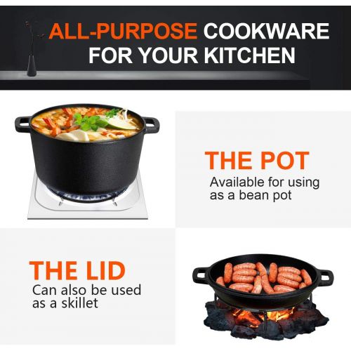  [아마존 핫딜] [아마존핫딜]Overmont Dutch Oven Cast Iron Casserole Pot 5 QT Dual Function Lid Griddle Skillet Pre Seasoned with Handle Covers Stand for Camping Home Cooking BBQ Baking