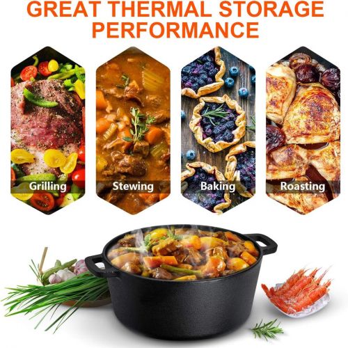  [아마존 핫딜] [아마존핫딜]Overmont Dutch Oven Cast Iron Casserole Pot 5 QT Dual Function Lid Griddle Skillet Pre Seasoned with Handle Covers Stand for Camping Home Cooking BBQ Baking