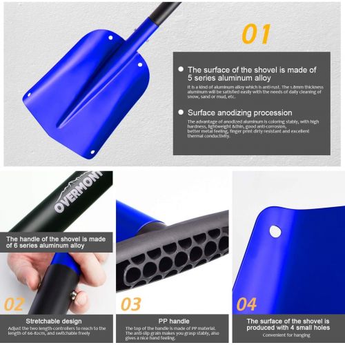  [아마존베스트]Overmont Snow Shovel Lightweight Aluminum Sport Utility Shovel Portable Collapsible Mud for Car, Camping, Garden