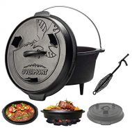 [아마존 핫딜] [아마존핫딜] Overmont Feuertopf Dutch Oven Gusseisen Kochtopf einsatzfertig eingebrannt [Doppelfunktion Deckel & Bratpfanne] [mit Deckelheber Fuesse] fuer Camping Garten Lagerfeuer und Grillen 5,7