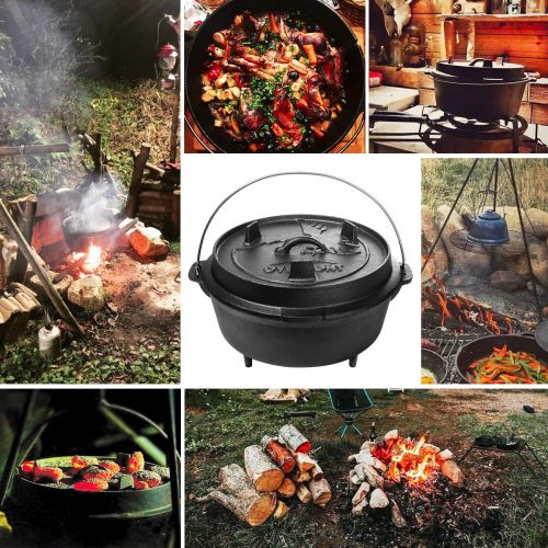  [아마존 핫딜] [아마존핫딜] Overmont Feuertopf Dutch Oven Gusseisen Kochtopf einsatzfertig eingebrannt [Doppelfunktion Deckel & Bratpfanne] [mit Deckelheber Fuesse] fuer Camping Garten Lagerfeuer und Grillen 5,7