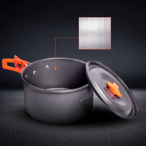  Overmont 1.95 Liter (Pot+ Kettle) Camping Cookware Set 1-2 Person Campfire Kettle Outdoor Cooking Mess Kit Pots Pan for Backpacking Hiking Picnic Fishing with Spork Knife Spoon