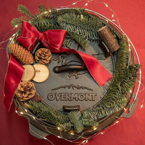  Overmont Camp Dutch Oven Pre Seasoned Cast Iron Lid Also a Skillet Casserole Pot with Lid Lifter for Camping Cooking BBQ Baking 6QT(Pot+Lid)