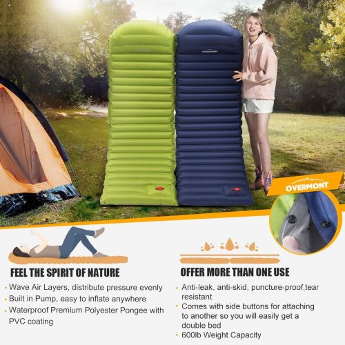  Overmont Large Sleeping Pad (74.8x27.5in) with Pillow 4.7in Extra Thickness Mat Ultralight Inflatable Camping Air Mattress for Backpacking Hiking Car Travel Waterproof with Carryin