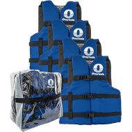 Overton's Universal Adult Life Jacket - Pack of 4, Nylon Shell with Closed-Cell Foam, Open Sides and Sturdy Belts, USCG Approved Type III, Fits Chest Sizes 30