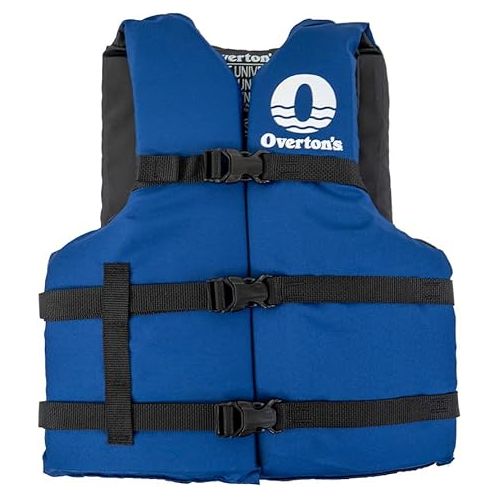  Overton's Universal Adult Life Jacket - Pack of 4, Nylon Shell with Closed-Cell Foam, Open Sides and Sturdy Belts, USCG Approved Type III, Fits Chest Sizes 30