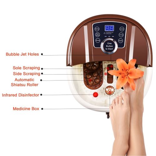  Ovitus Foot Spa Bath Massager with Heat,16 Pedicure Spa Motorized Shiatsu Roller Massaging Acupuncture Point, Frequency Conversion, O2 Bubbles, Adjustable Time & Temperature, LED Display