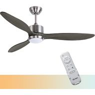 Ovlaim 52 Inch DC Motor Dark Grey Solid Wood Propeller Ceiling Fan Indoor with Light and Remote Control, Dimmable Lighting & 3 Blades Ceiling Fan Modern for Living Room Dining Room