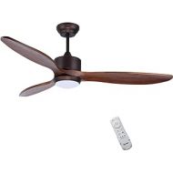 Ovlaim 52 Inch Walnut Wood DC Motor Ceiling Fan with Light, Dimmable LED Lighting & Large Propeller 6 Speed Quiet Ceiling Fan with Remote Control 3 Blades for Outdoor Farmhouse Patio, Bro