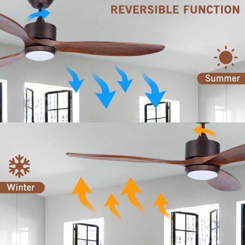  Ovlaim 52 Inch Walnut Wood DC Motor Ceiling Fan with Light, Dimmable LED Lighting & Large Propeller 6 Speed Quiet Ceiling Fan with Remote Control 3 Blades for Outdoor Farmhouse Patio, Bro