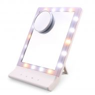 Ovonni LED Lighted Makeup Mirror, Desktop Wall Mount Touch Screen Vanity Mirror with 10X Magnifying Spot, Multiple Illumination Settings Cosmetic Mirror with Lights