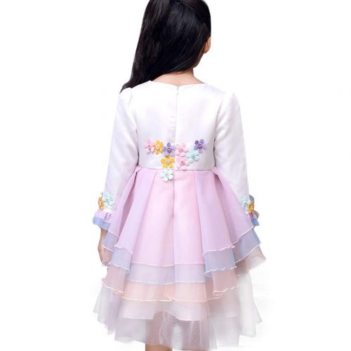  OwlFay Girls Unicorn Dress up Costume Long Sleeve Birthday Wedding Party Princess Dresses Gown Flower Headband Outfit for Kids