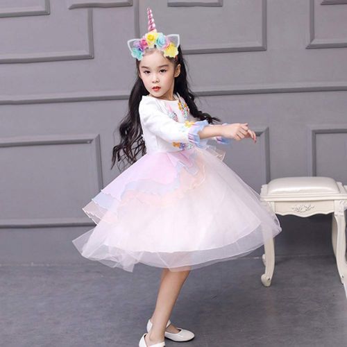  OwlFay Girls Unicorn Dress up Costume Long Sleeve Birthday Wedding Party Princess Dresses Gown Flower Headband Outfit for Kids