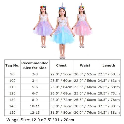  OwlFay Girls Unicorn Costume Pageant Princess Party Dress + Headband + Angel Wings Birthday Outfit Photo Cosplay 3pcs Set for Kids