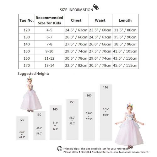  OwlFay Girls Long Unicorn Dress Princess Pageant Wedding Party Maxi Gown with Headband Wings 3pcs Photo Costume Set for Kids