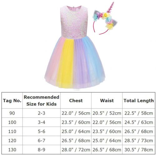  OwlFay Girls Rainbow Unicorn Costume Sequin Pageant Princess Party Dress up Cosplay with Headband Birthday Outfit Set for Kids