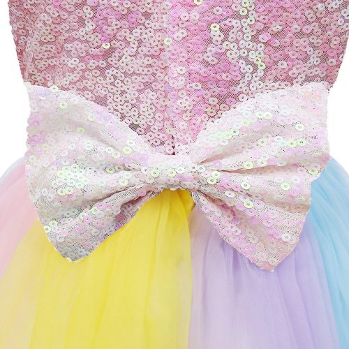  OwlFay Girls Rainbow Unicorn Costume Sequin Pageant Princess Party Dress up Cosplay with Headband Birthday Outfit Set for Kids