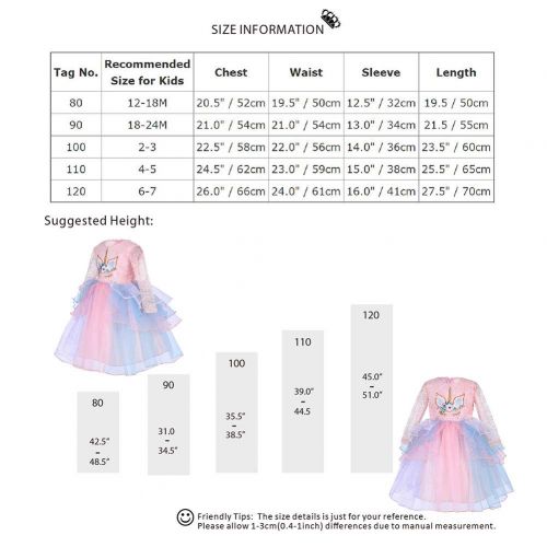 OwlFay Girls Unicorn Dress up Costume Long Sleeve Lace Gown Party Princess Tutu Skirt Headband Birthday Outfit for Kids Baby