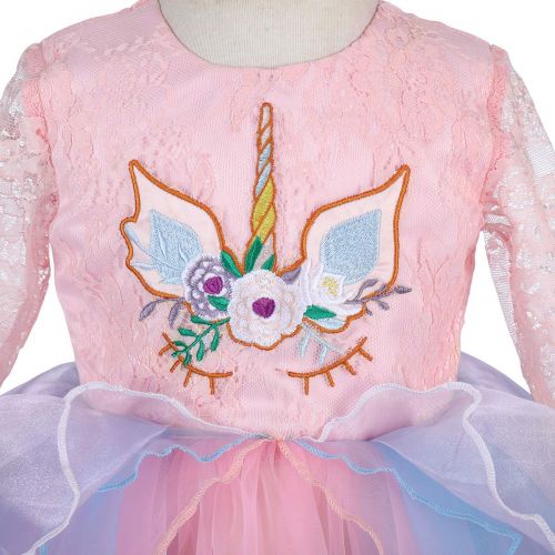  OwlFay Girls Unicorn Dress up Costume Long Sleeve Lace Gown Party Princess Tutu Skirt Headband Birthday Outfit for Kids Baby