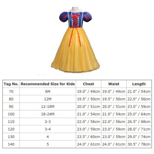  OwlFay Girls Princess Snow White Costume Halloween Christmas Party Fancy Dress up Cosplay Birthday Pageant Long Gown for Kids