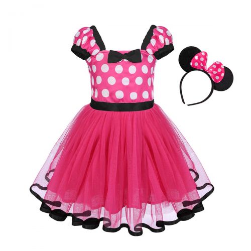  OwlFay Girls Polka Dots Princess Dress up Costume with Ears Headband for Kids Baby Christmas Birthday Outfit Cosplay 1-5 Years