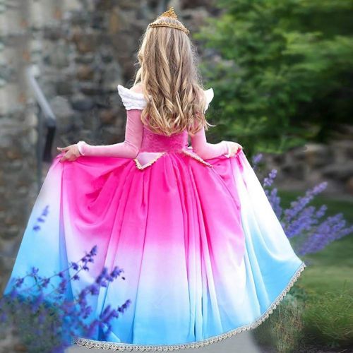  OwlFay Princess Aurora Dress for Girls Party Dress up Halloween Costume Birthday Pageant Long Gown Sleeping Beauty Cosplay