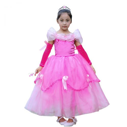  OwlFay Little Girls Princess Dress up Belle Cinderella Aurora Sofia Costume Halloween Carnival Cosplay Long Ball Gown for Kids