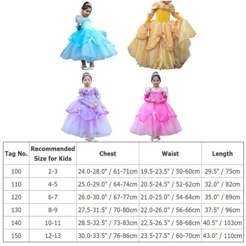  OwlFay Little Girls Princess Dress up Belle Cinderella Aurora Sofia Costume Halloween Carnival Cosplay Long Ball Gown for Kids