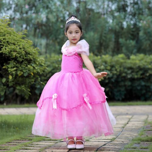  OwlFay Little Girls Princess Dress up Belle Cinderella Aurora Sofia Costume Halloween Carnival Cosplay Long Ball Gown for Kids